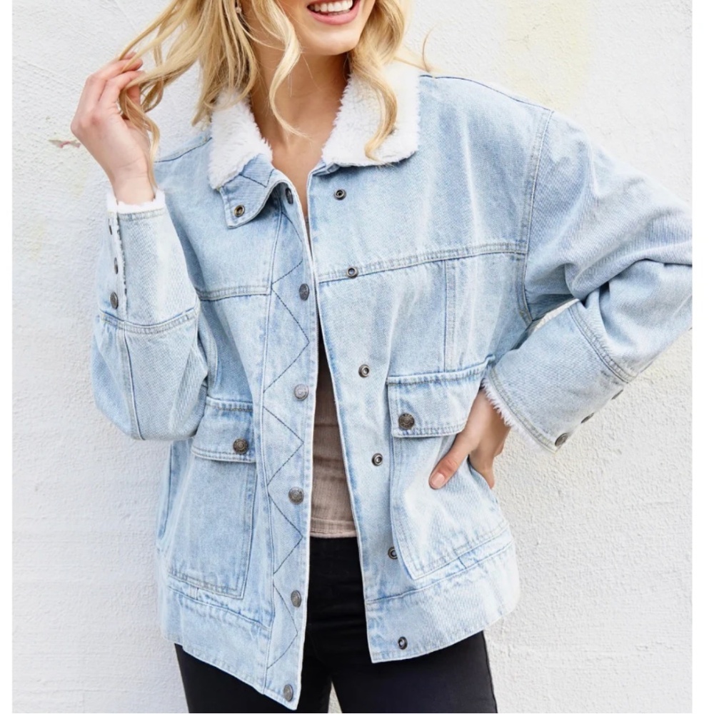 Oversized Sherpa Denim Jacket by TheShopForward ☁️💙